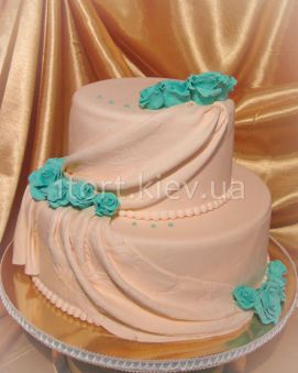 Свадебный торт с бирюзовыми розами